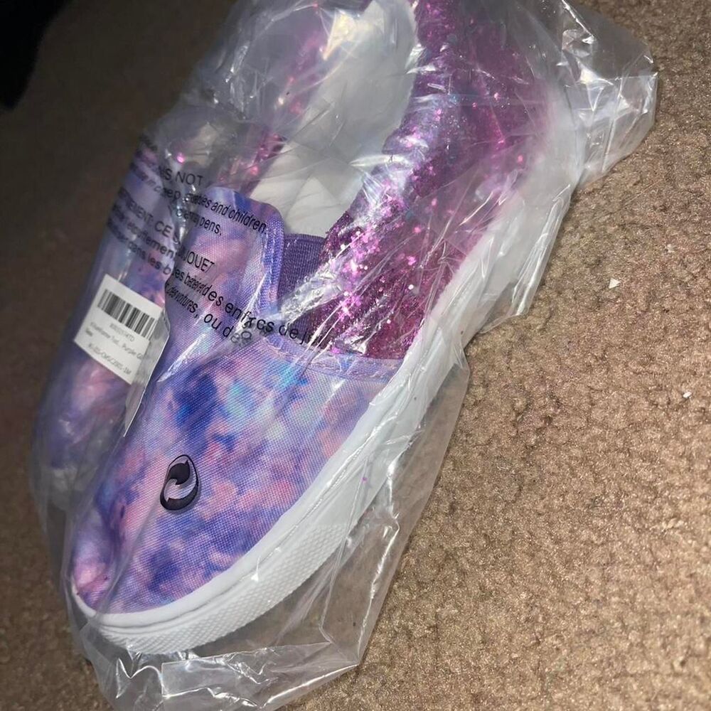 Girls Slip On Sneakers Purple Glitter Size 1 Big Kid